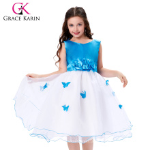Grace Karin Sleeveless Günstige Blumenmädchen Kleid Weiß und Blau CL007552-1